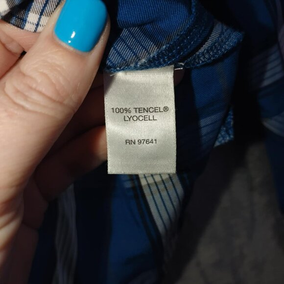 J. Jill Women M Blue Plaid Atlantic Plaid Timeless Tartan Vibe Relaxed Comfy Top - Picture 10 of 12